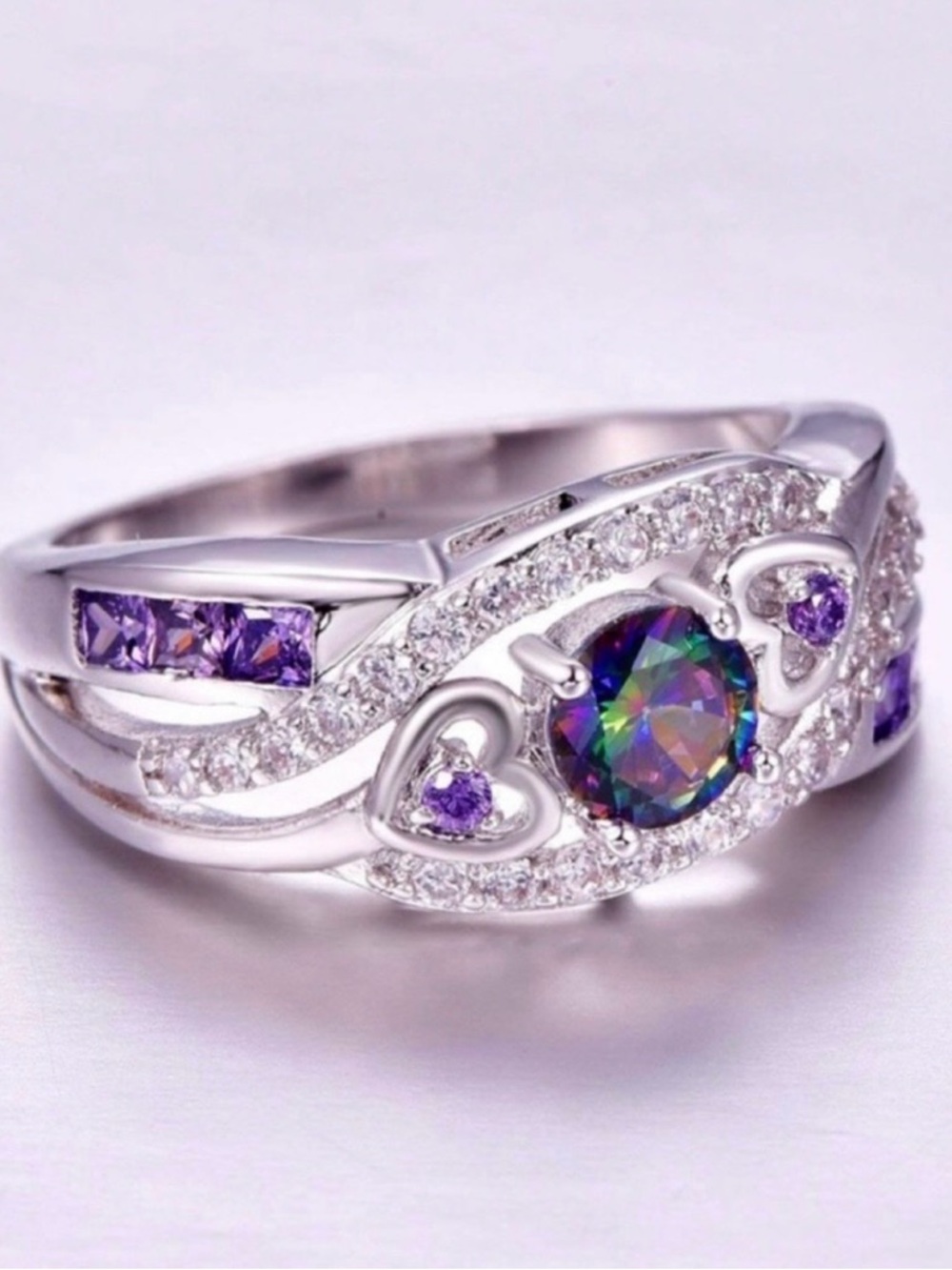 Mystic Topaz and Purple CZ Silver Ring - Women Jewelry